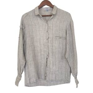 Haupt Vintage West Germany Pinstripe Button Up Blouse Grey Beige Size 4 Linen‎